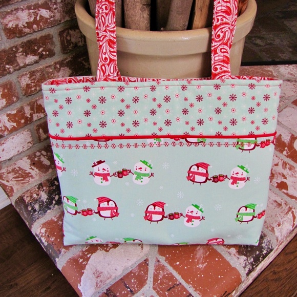 Handmade Snowman Tote Bag Winter Purse Made in USA OOAK - Picture 6 of 6